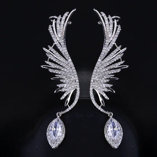 Pendientes Zirconio Alas Largas y Aros para Mujeres Lujo