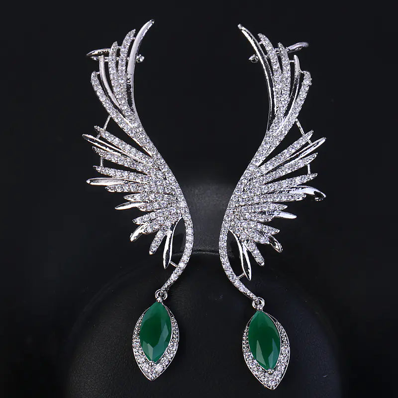 Pendientes Zirconio Alas Largas y Aros para Mujeres Lujo
