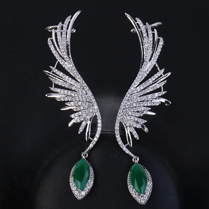 Pendientes Zirconio Alas Largas y Aros para Mujeres Lujo