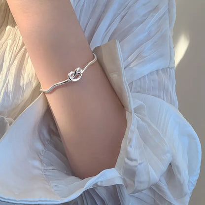 Pulsera De Plata Corazón Ola Abierta Para Mujer Romántica