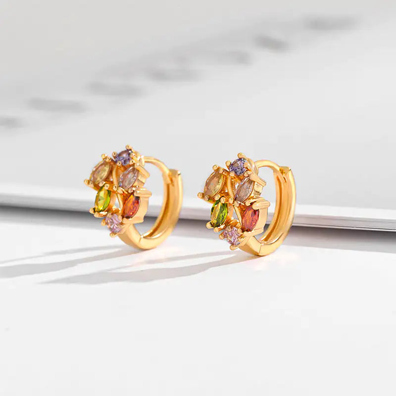 Aretes De Zirconia Cuadrados Elegantes Oro Chapado Mujer