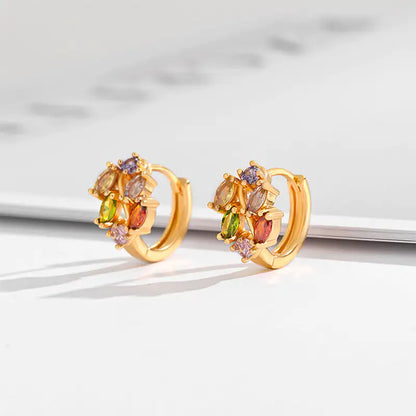 Aretes De Zirconia Cuadrados Elegantes Oro Chapado Mujer