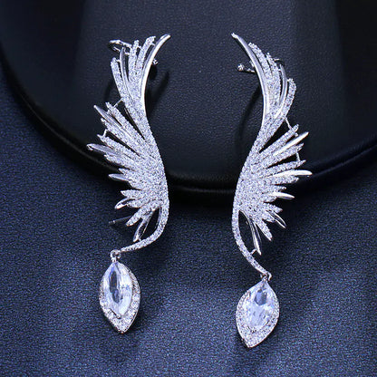 Pendientes Zirconio Alas Largas y Aros para Mujeres Lujo