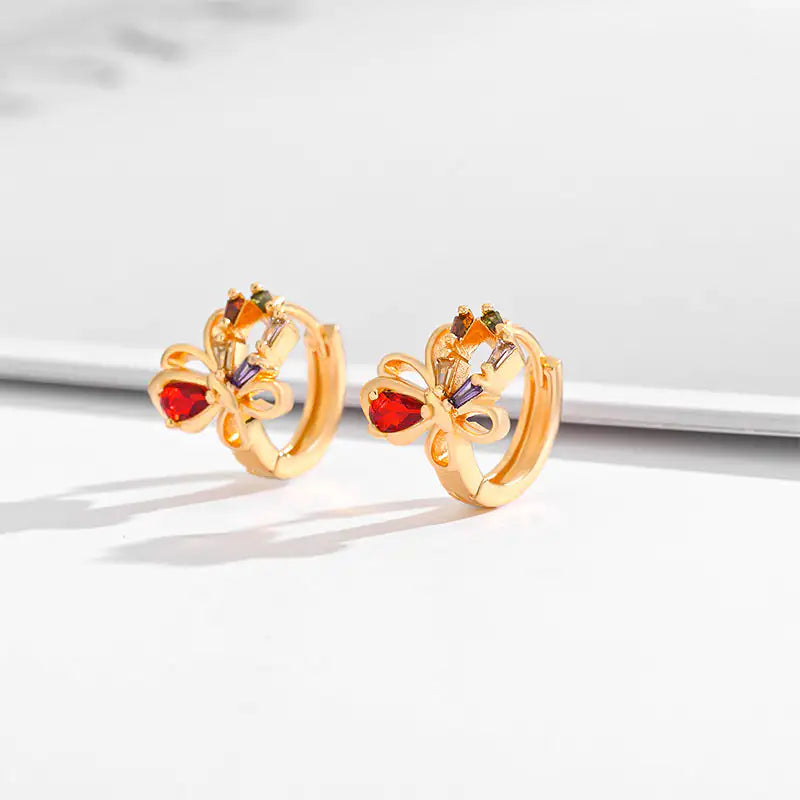 Aretes De Zirconia Cuadrados Elegantes Oro Chapado Mujer