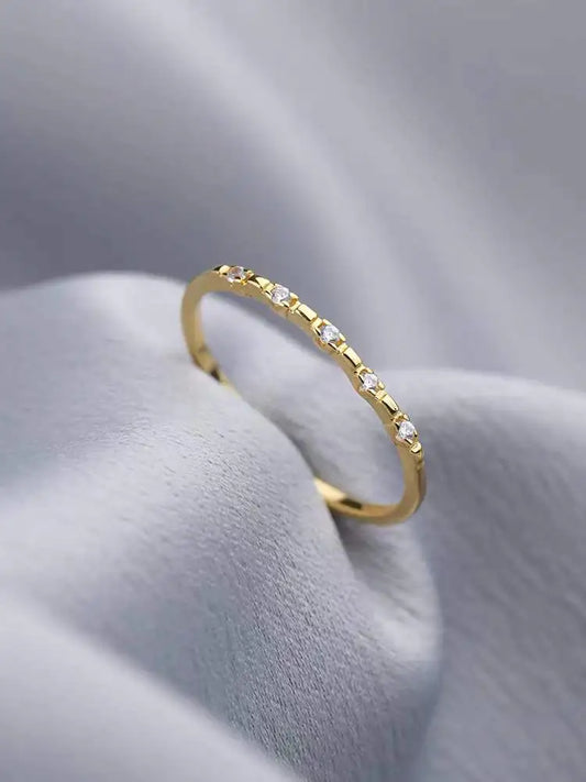 S925 Sterling Silver 14K Gold Row Diamond Ring