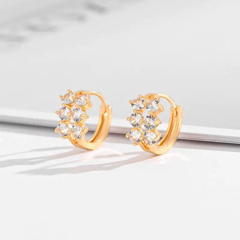 Aretes De Zirconia Cuadrados Elegantes Oro Chapado Mujer