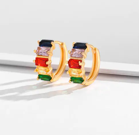 Aretes De Zirconia Cuadrados Elegantes Oro Chapado Mujer