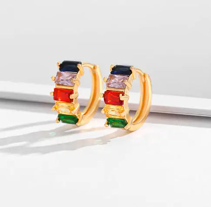 Aretes De Zirconia Cuadrados Elegantes Oro Chapado Mujer