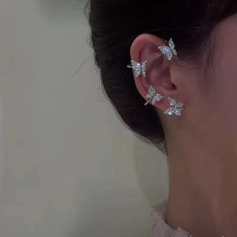 Aretes Mariposa Clip Gancho para Mujer Románticos Elegantes