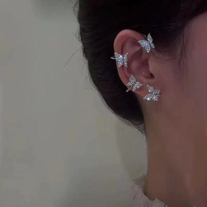 Aretes Mariposa Clip Gancho para Mujer Románticos Elegantes