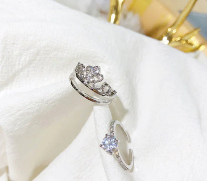 Anillo Corona Lujo Oro Blanco y Rosa Para Ella Dama