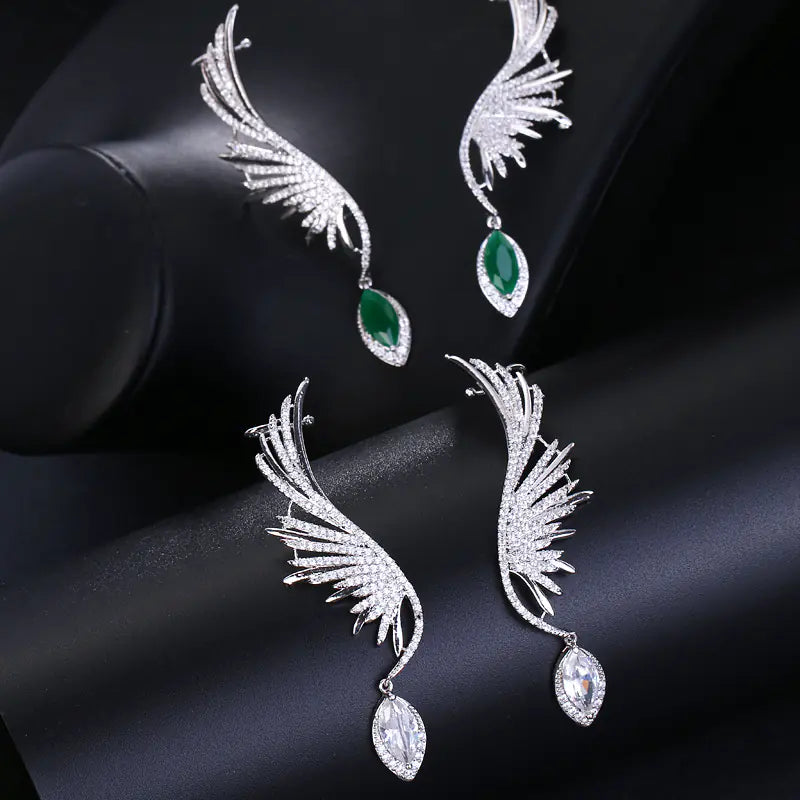 Pendientes Zirconio Alas Largas y Aros para Mujeres Lujo