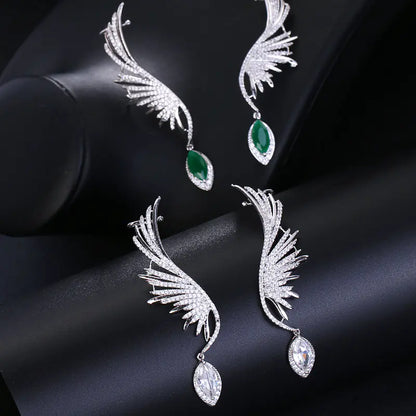 Pendientes Zirconio Alas Largas y Aros para Mujeres Lujo