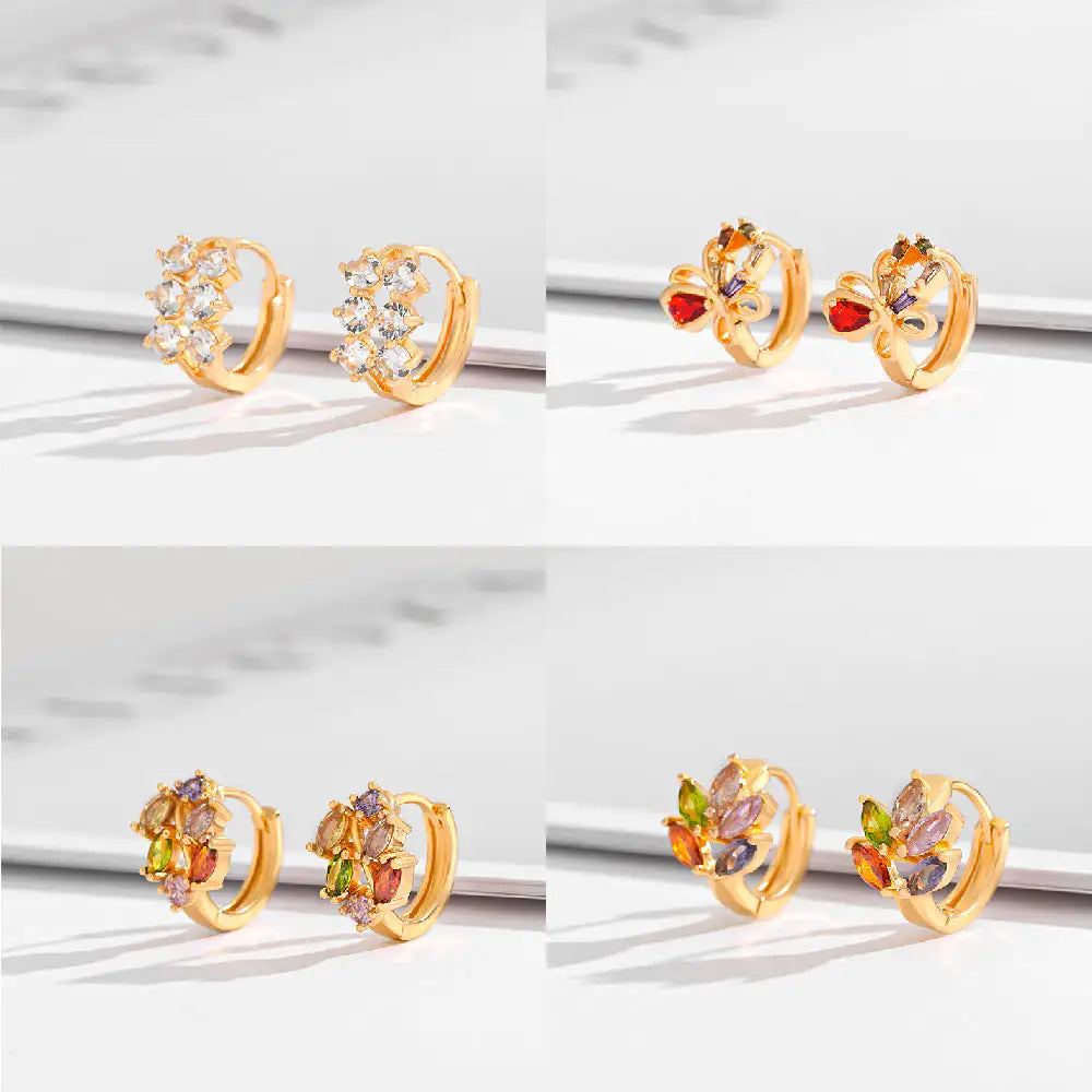 Aretes De Zirconia Cuadrados Elegantes Oro Chapado Mujer