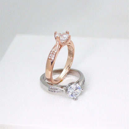 Anillo Zircon Con Cuatro Garras Elegante Para Ella
