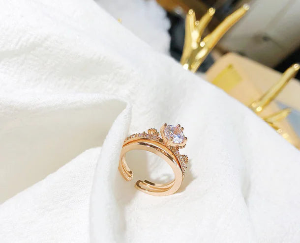 Anillo Corona Lujo Oro Blanco y Rosa Para Ella Dama