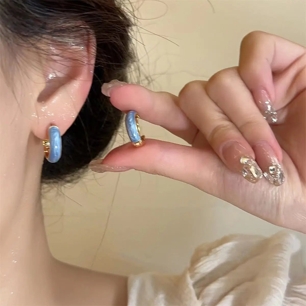 Arete Clip Enamel Mujer Sin Piercing Francés Elegante