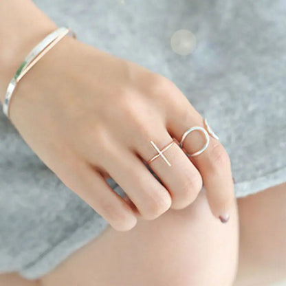 Anillo Minimalista S925 Plata Cruz Geométrico Para Mujer