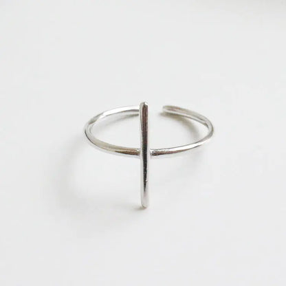 Anillo Minimalista S925 Plata Cruz Geométrico Para Mujer