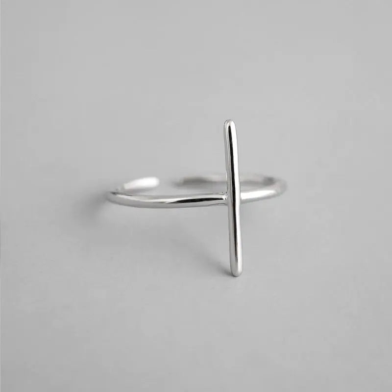 Anillo Minimalista S925 Plata Cruz Geométrico Para Mujer