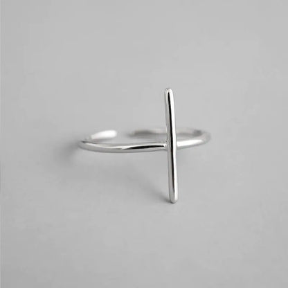 Anillo Minimalista S925 Plata Cruz Geométrico Para Mujer
