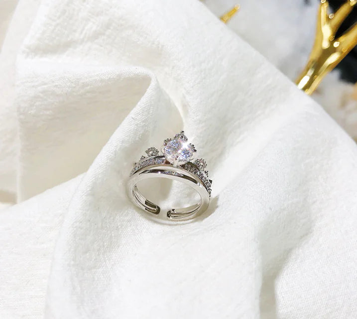 Anillo Corona Lujo Oro Blanco y Rosa Para Ella Dama