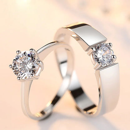 Anillo De Compromiso Diamante Único Para Parejas Lujo