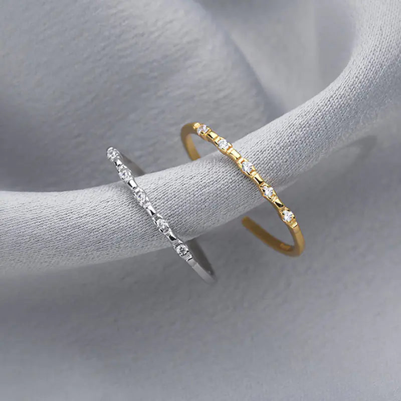 S925 Sterling Silver 14K Gold Row Diamond Ring