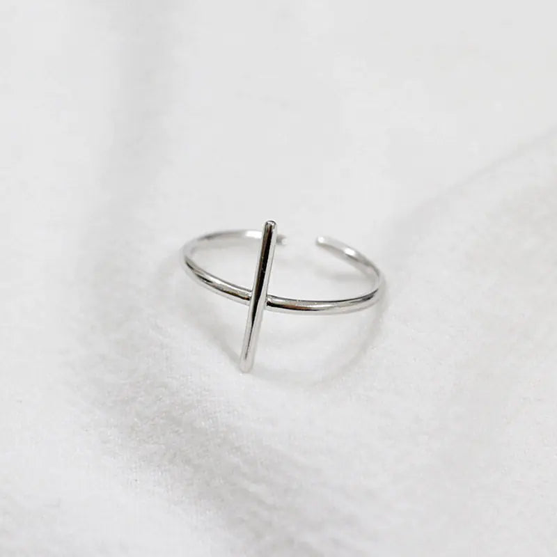 Anillo Minimalista S925 Plata Cruz Geométrico Para Mujer