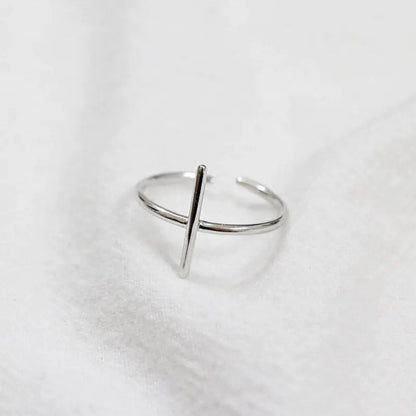 Anillo Minimalista S925 Plata Cruz Geométrico Para Mujer
